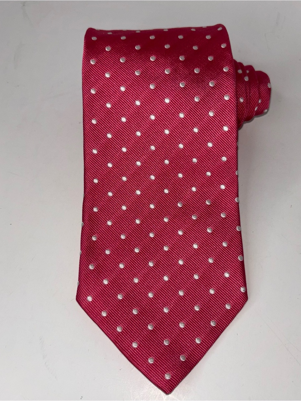Jos A Bank Pink White Polka Dot Silk Tie Made in Italy Classic Necktie Woven